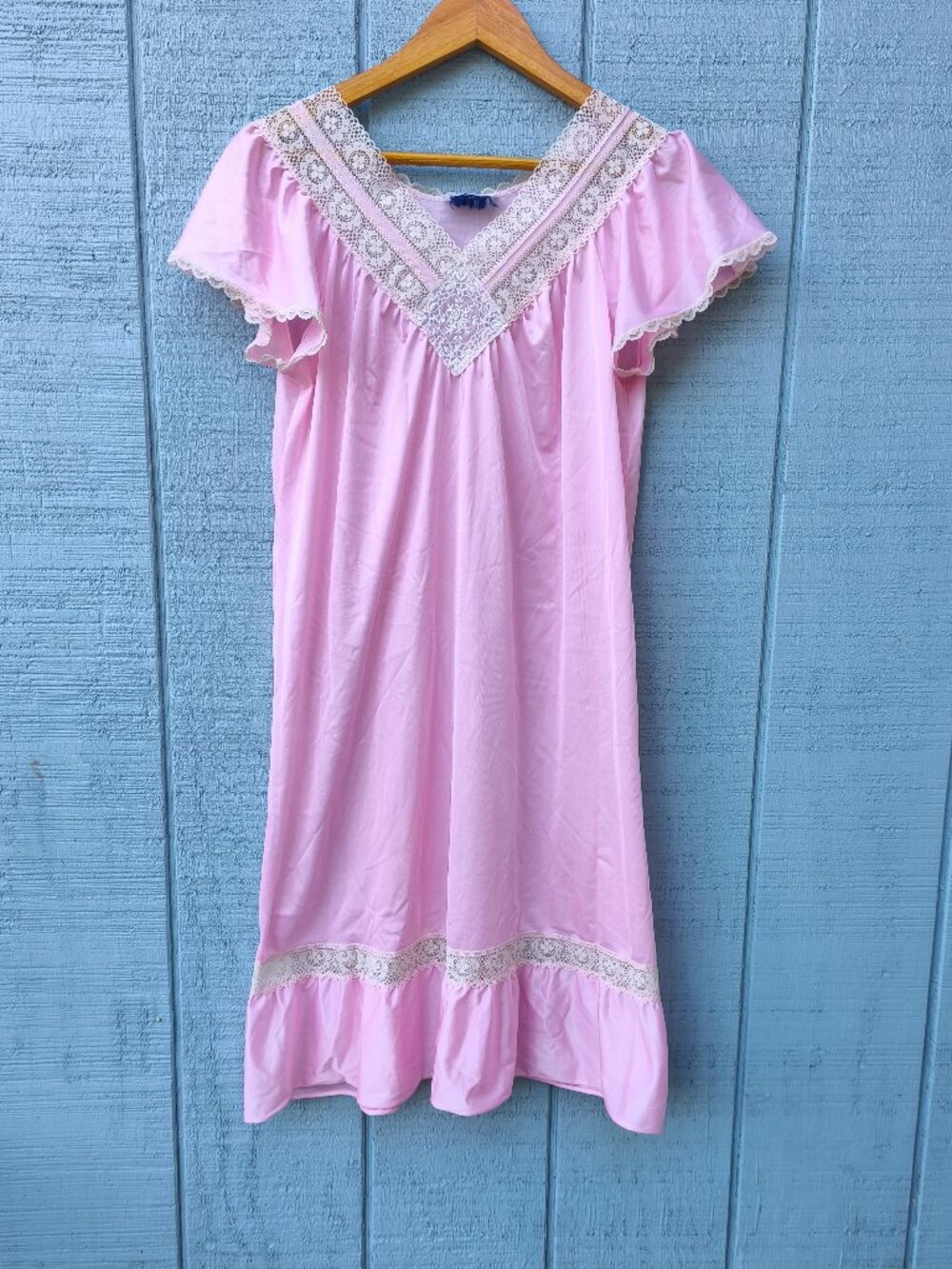 Vintage Natalie Creations Lace Accent Satin Nightgown Midi Dress sz S Pink